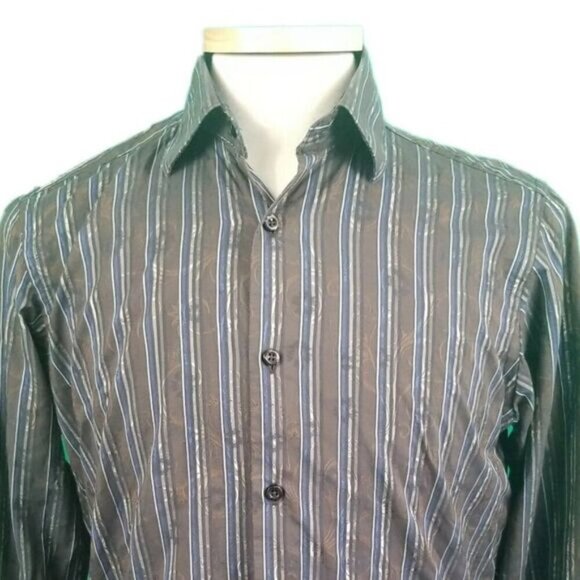 Bugatchi Uomo Medium Multi Color Stripe Long Sleeve Button Front Cotton Shirt. - Picture 5 of 6